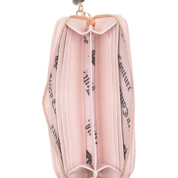 🔹️Juicy Couture  Pink Diamond Tied with A Bow Quilted Velour Zip Around Wallet - Picture 3 of 16